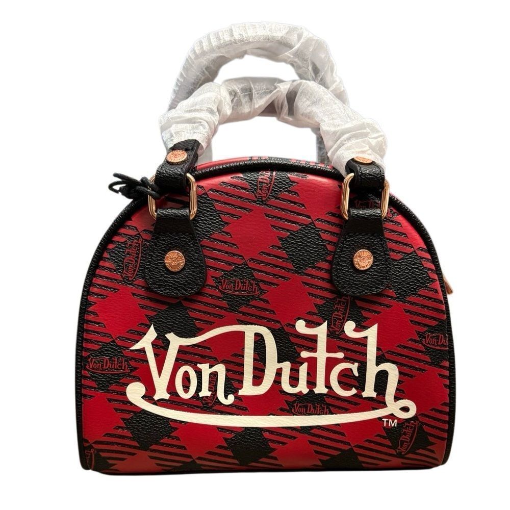 Von Dutch Mini Bowling Dome Satchel Handbag – Red & Black – NWT